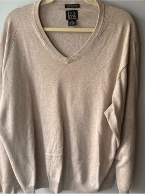Jos. A. Bank V-Neck Diamond Pattern Khaki Sweater- 90s times